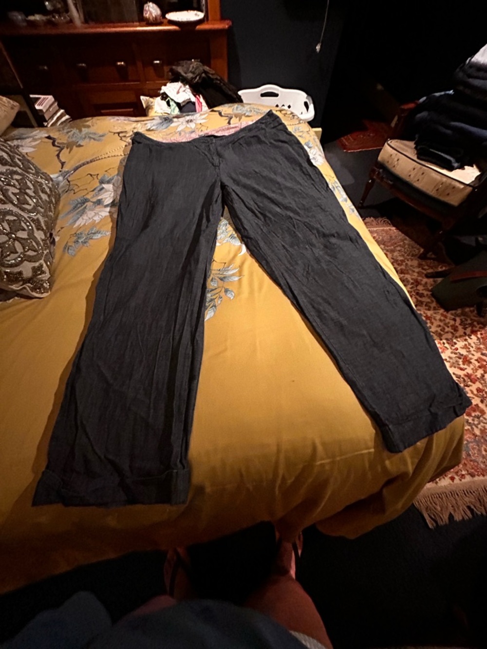 Casual Wide-Leg Black Linen Pants